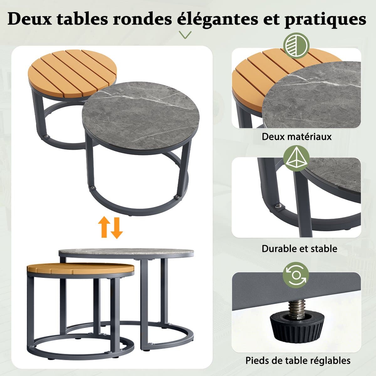 OKWISH Modulaire Tuinlounge Set Voor 5 Tot 6 Personen - Verstelbare Tafelpoten - Balkon Tuin Terras - Olefin - Grijs thumbnail 3
