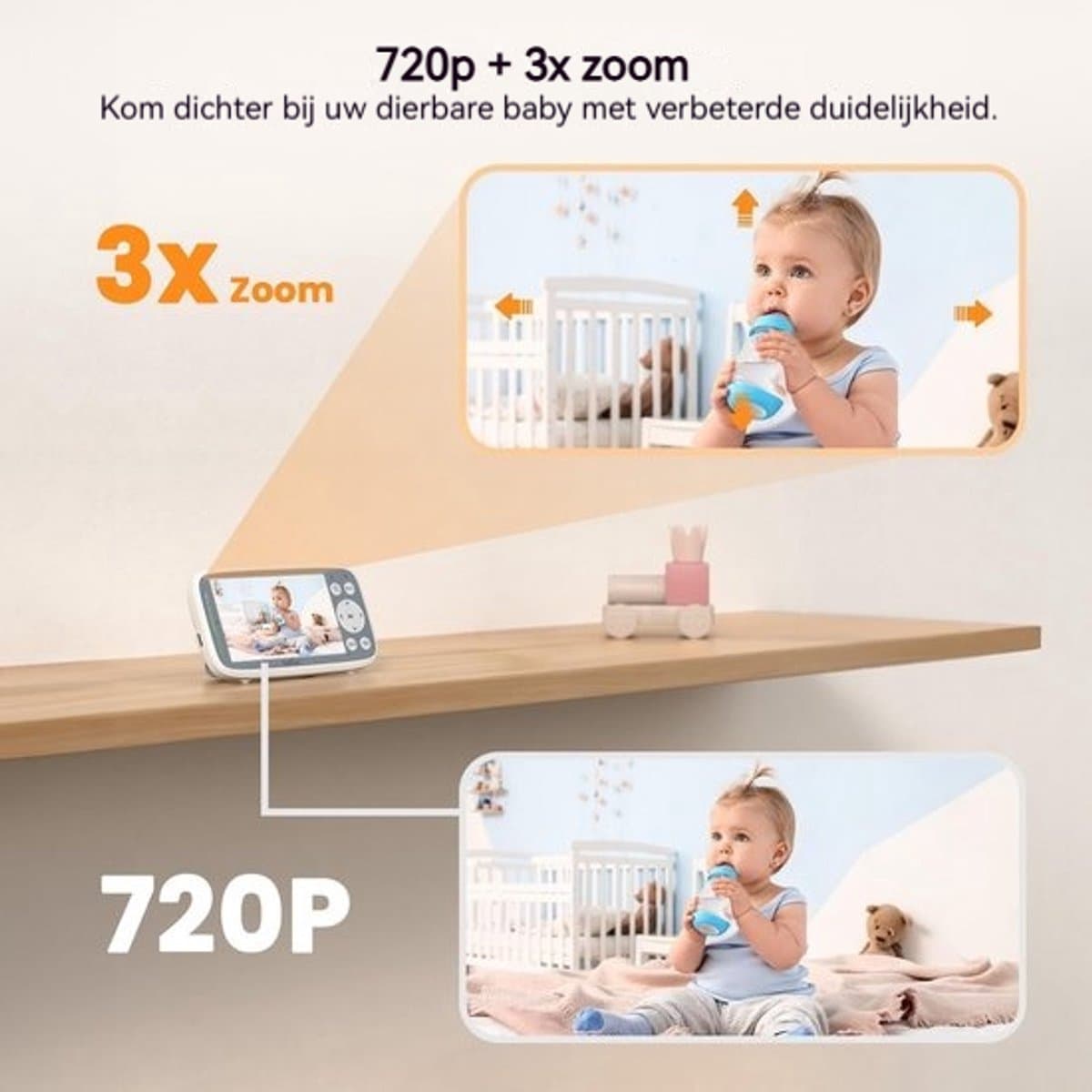 BOIFUN VB616 Babyfoon - Babyfoon met 2 Camera - Groot 4 Inch HD Baby Monitor - Video & Audio - met Slimme Functies - Baby Camera thumbnail 8