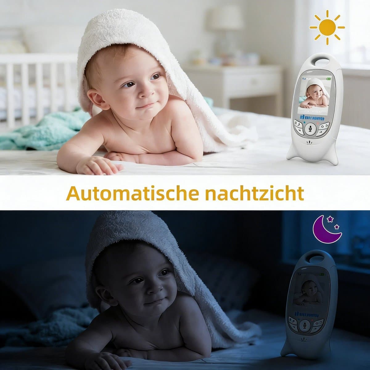 BOIFUN Babyfoon - Babyfoon met Camera - Baby Monitor - Baby Camera - Video & Audio - Nachtvisie - Wit - Inclusief Flexibele Houders thumbnail 8