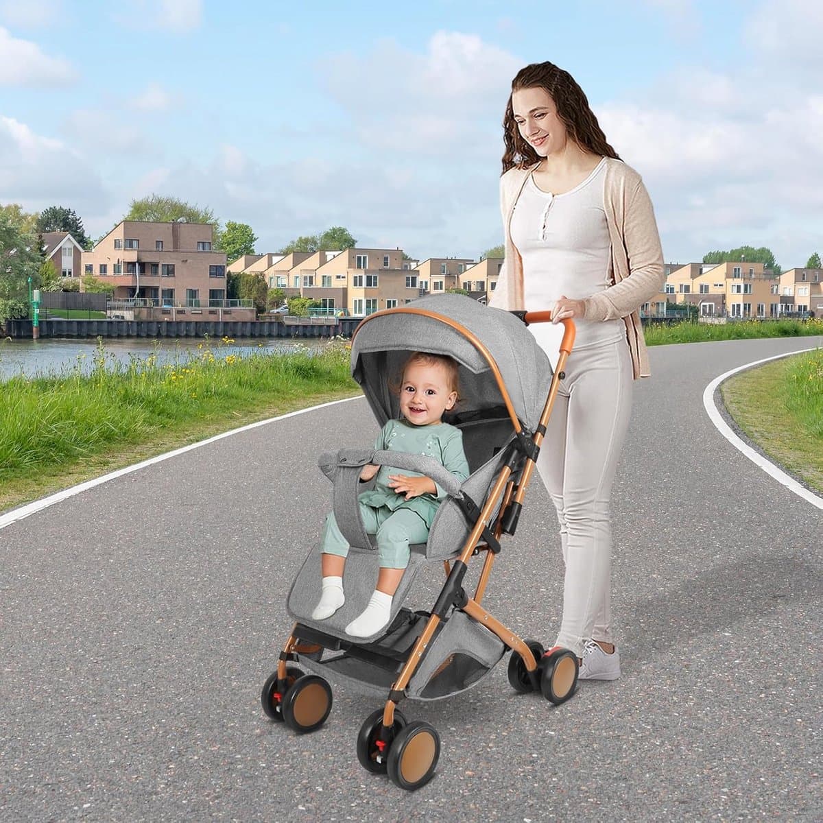 Lichtgewicht reisbuggy - Kinderwagen compact - Veilig reizen - Met één hand inklapbaar - 98 x 71 x 45 cm thumbnail 2