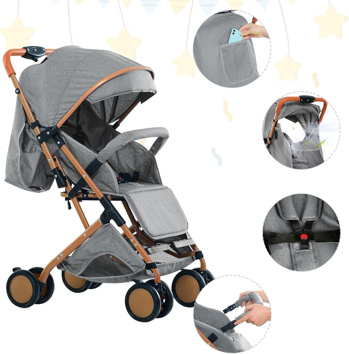 Lichtgewicht reisbuggy - Kinderwagen compact - Veilig reizen - Met één hand inklapbaar - 98 x 71 x 45 cm thumbnail 5