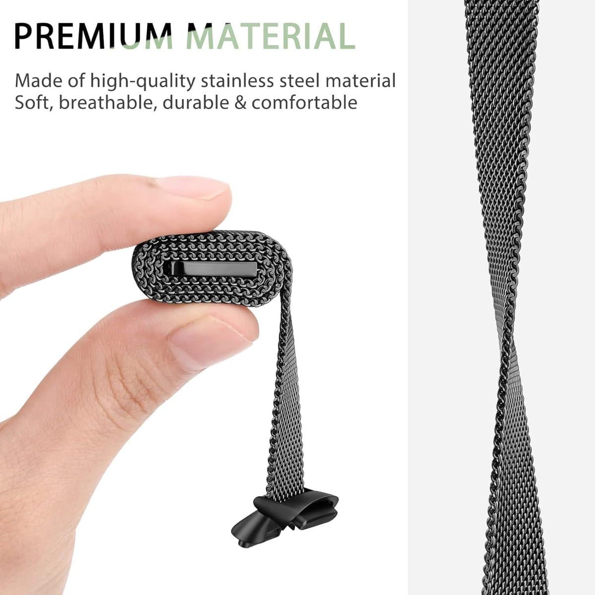 JGS Premium - Armband van roestvrij staal met magnetische sluiting voor Fitbit Luxe - Zwart - Accessoires Fitnesstracker thumbnail 4