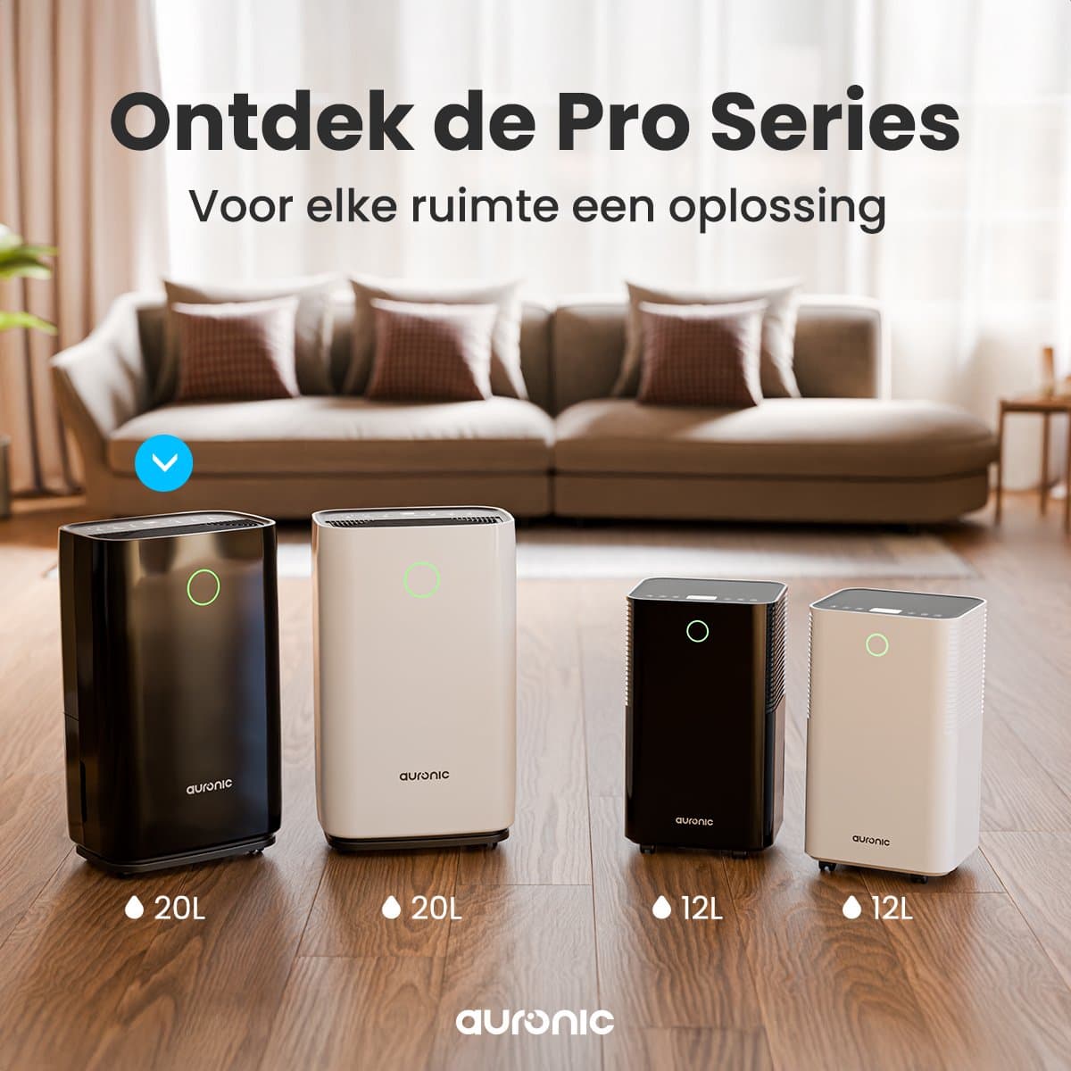 Auronic Luchtontvochtiger - Compact Series - 20L per dag - 4L Waterreservoir - Was-droog functie - Slaapkamer, Badkamer en Woonkamer - Vochtopnemer voor in Huis - Dehumidifier - Zwart thumbnail 8