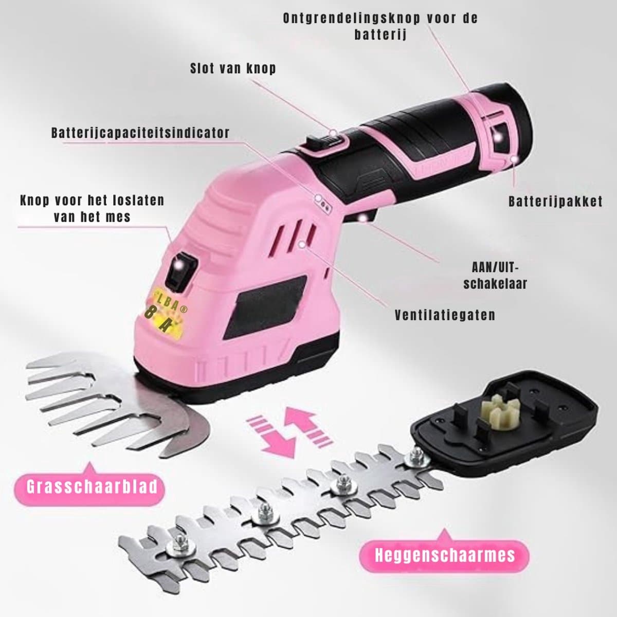 Thuys – Grasschaar – Met Accu – Met Steel – ‎32 x 16.5 x 11 cm – Roze/Zwart thumbnail 6