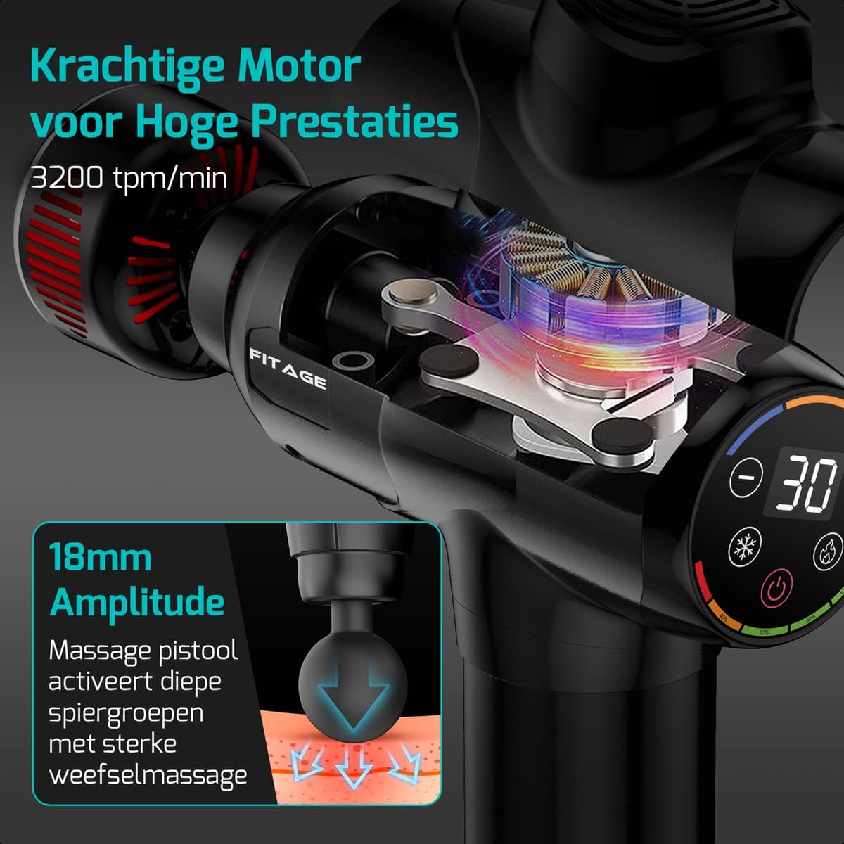 FITAGE Infrarood Massage Gun: Warm & Koud, 30 standen thumbnail 2