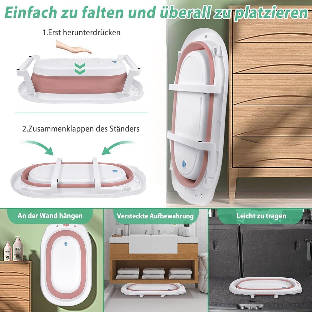 Opvouwbare babybadkuip - Antislip en ergonomisch voor pasgeborenen tot peuters thumbnail 4
