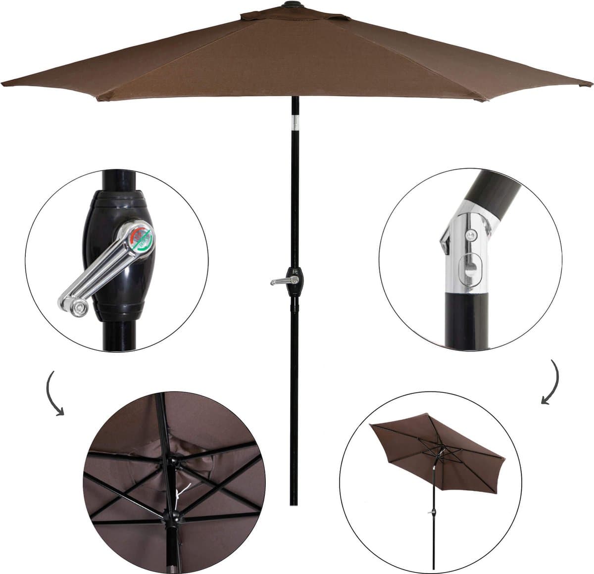 Springos Parasol | Parasols | Kantelbaar | Met ventilatie | Bruin | Ø 250 cm thumbnail 4