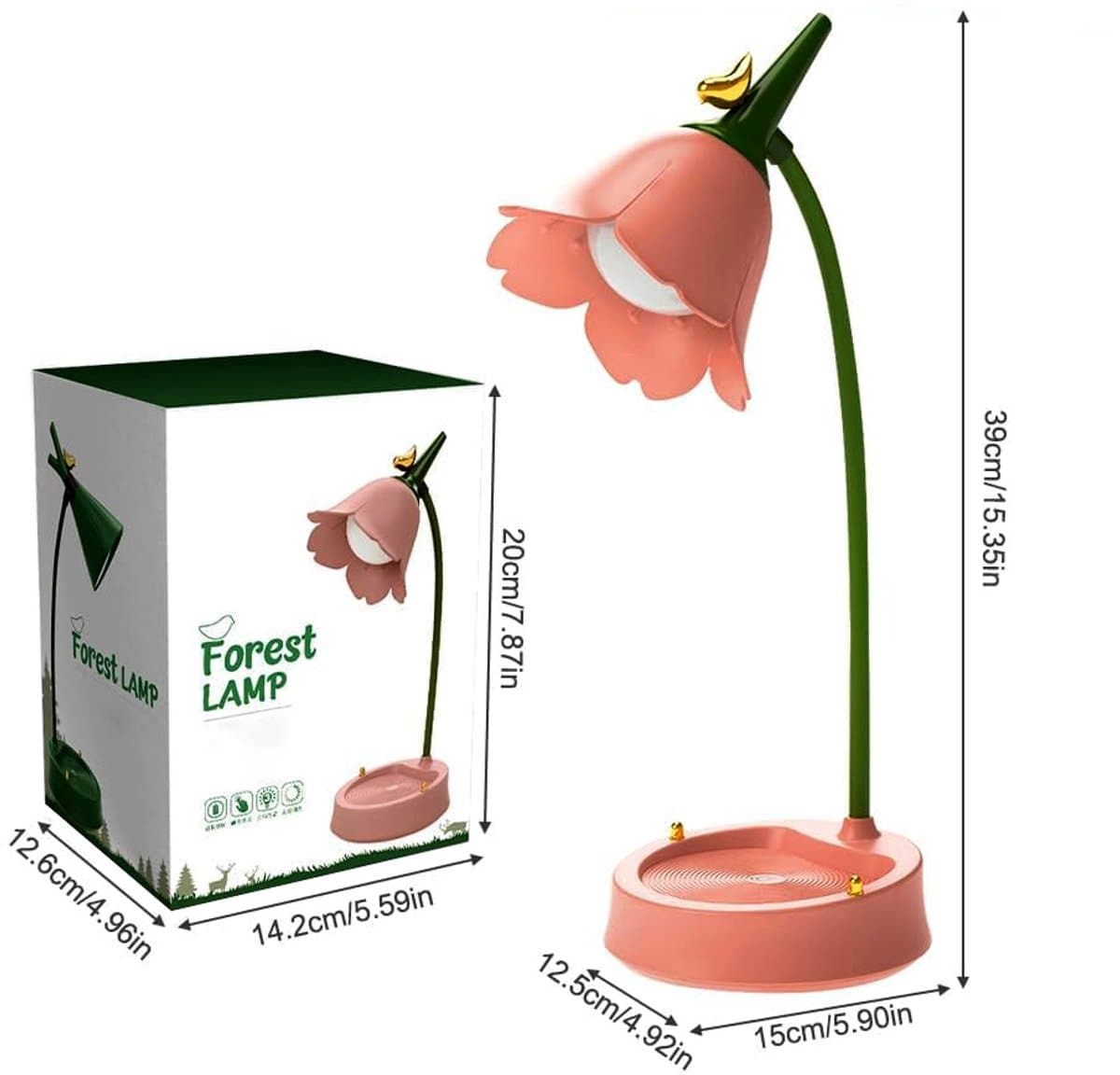 Roze bureaulamp voor meisjes - Dimbaar LED-bureaulampje - Oogvriendelijk om te studeren - Aanraaksensor - USB-oplaadbaar - Geschikt om naast het bed te lezen en te studeren - Perfect als decoratie voor de studentenkamer en als nachtlampje - Roze thumbnail 3