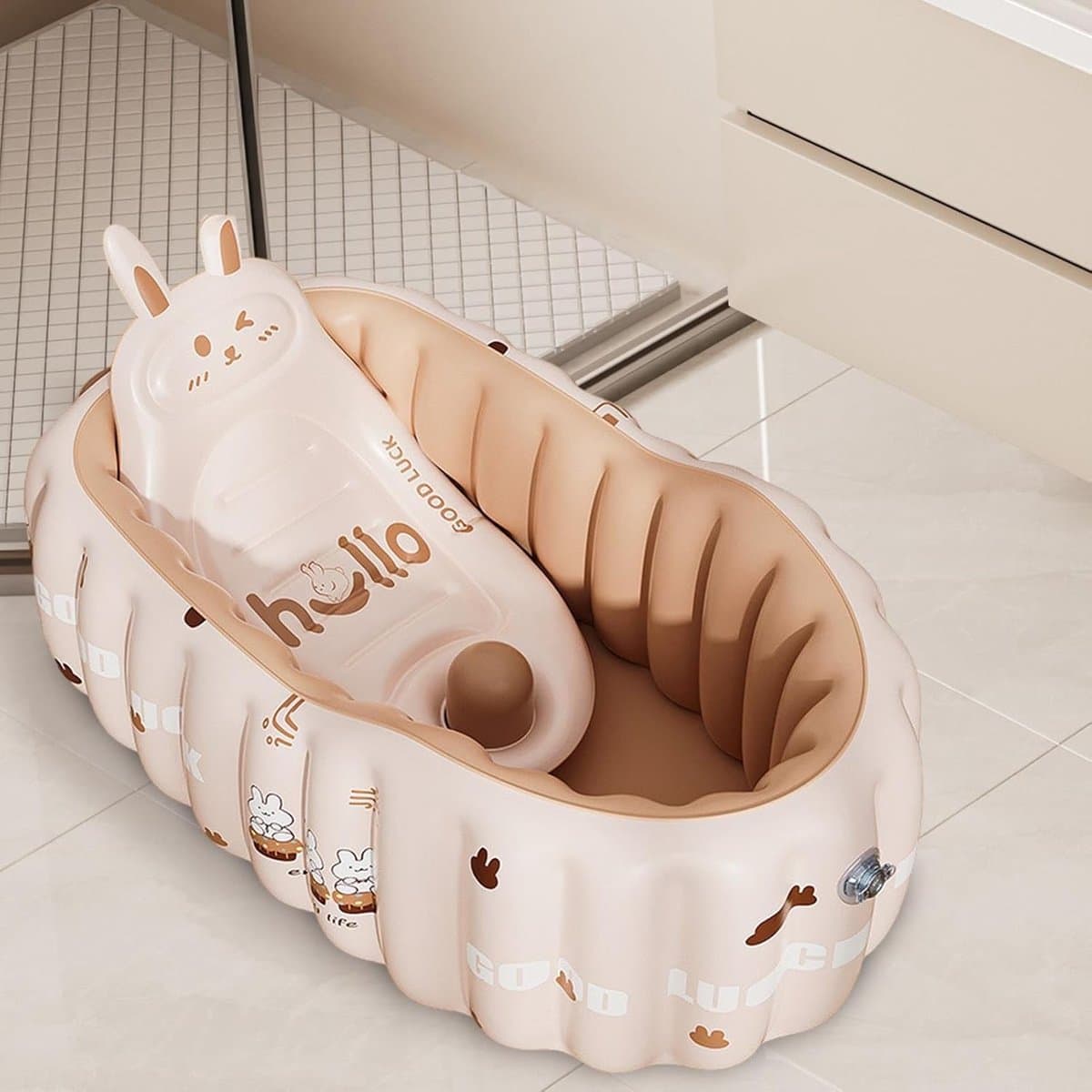 Opblaasbare Babybadkuip - Draagbaar Kinderbad - Veilig Baden - Inclusief Pomp - 90 cm - Konijn thumbnail 3