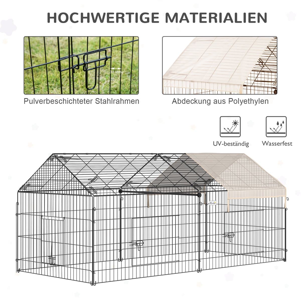 HAUSS SPOLE Ren - Opvouwbaar Met Zonwerend Dak - 220 x 103 x 103 cm - Polyethyleen - Zwart - Voor Knaagdieren Buiten thumbnail 2