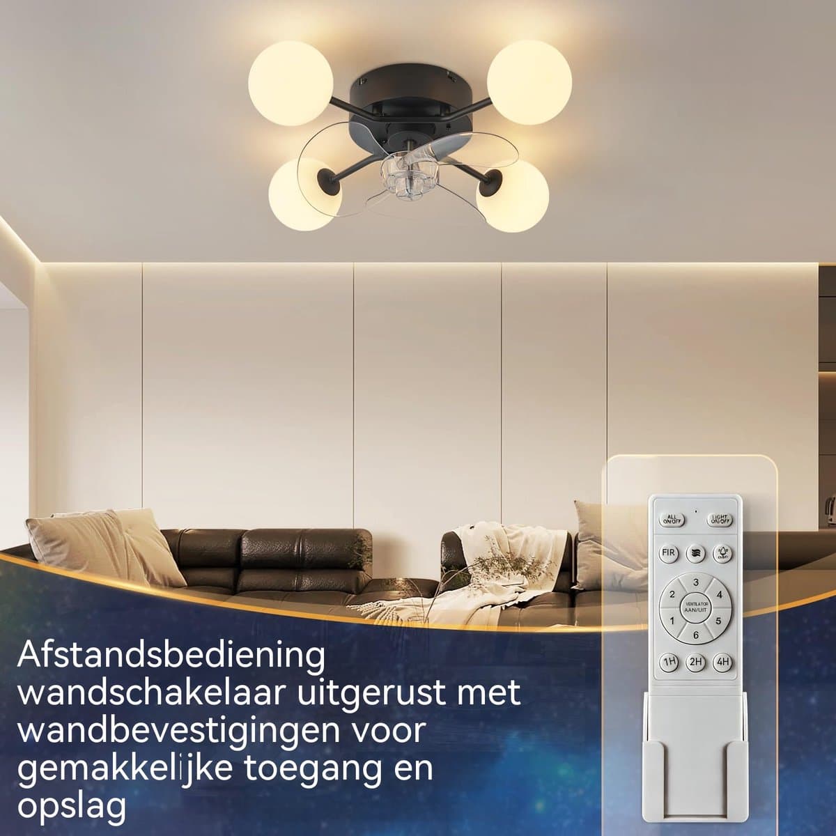 Glitzerlife - Plafond ventilator met verlichting Plafondlamp Ventilatorlamp - 4xG9 fitting - Stille plafondventilator DC motor 6 snelheden - afstandsbediening timerfunctie - modern design PC metaal - Ø50cm - wit thumbnail 4