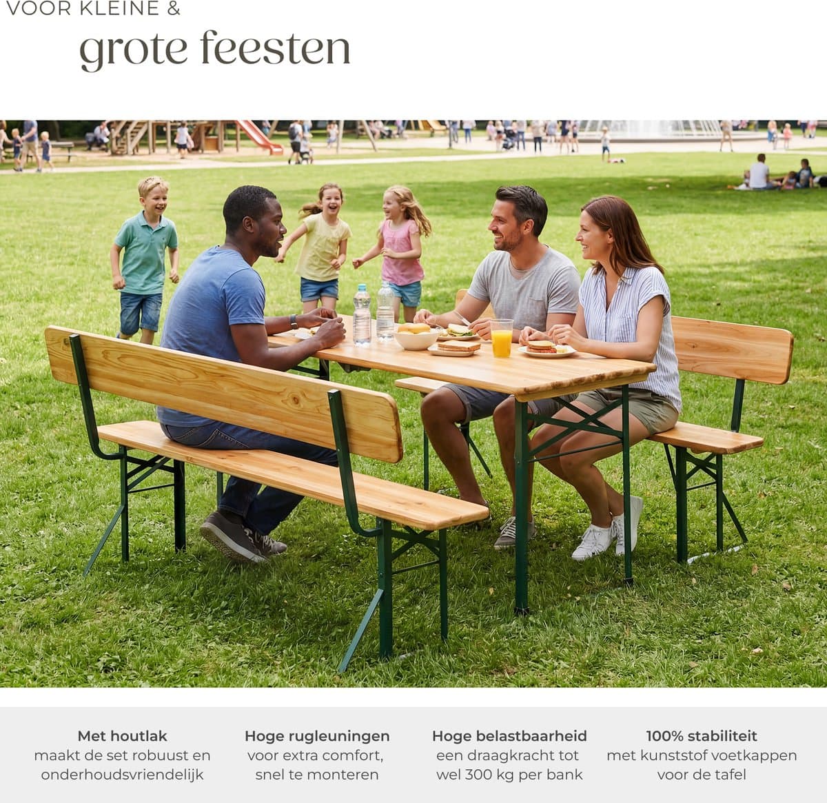 tectake® Biertafel met 2 Banken - 8 personen - 170 cm lang - 3-delige Biertafelset met Inklapbare Tafel en Banken met Rugleuningen - Tuintafel - Bierbank Oktoberfest thumbnail 5