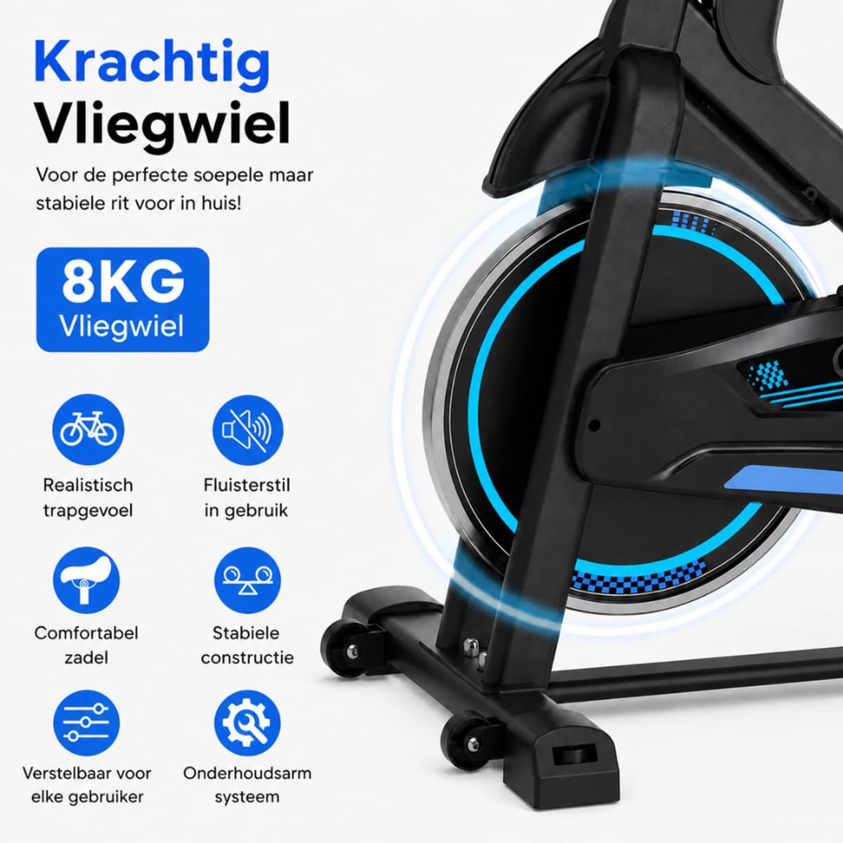Sportfloww Hometrainer - Fitness Fiets - Spinningfiets - 8KG Vliegwiel -Hartslagmeter - Incl App thumbnail 2