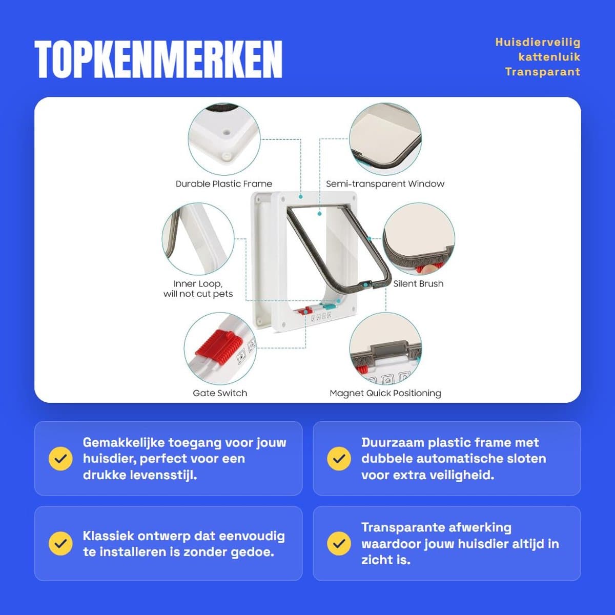 Dailygoods- Kattenluik met microchip - Duurzaam kunststof - 2-wegs huisdierluik - Eenvoudige installatie - Veiligheid tegen ongewenste dieren - Compact ontwerp thumbnail 7