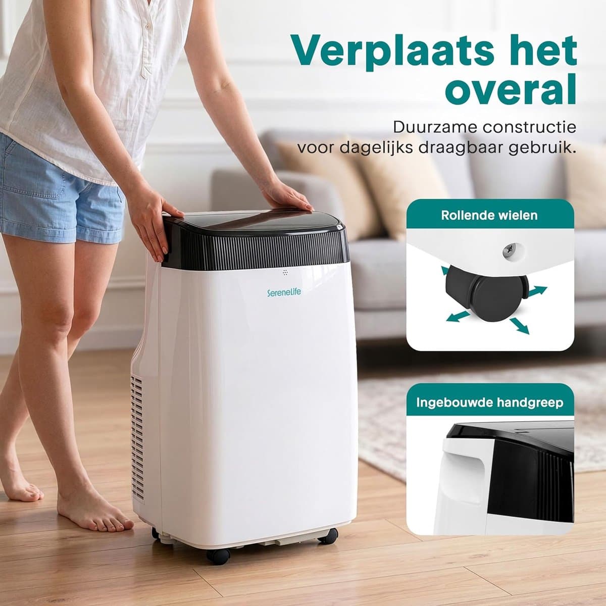 Mobiele airco 7000 BTU – Met WiFi en app – Ontvochtiger – Ventilator – Met raamkit thumbnail 4
