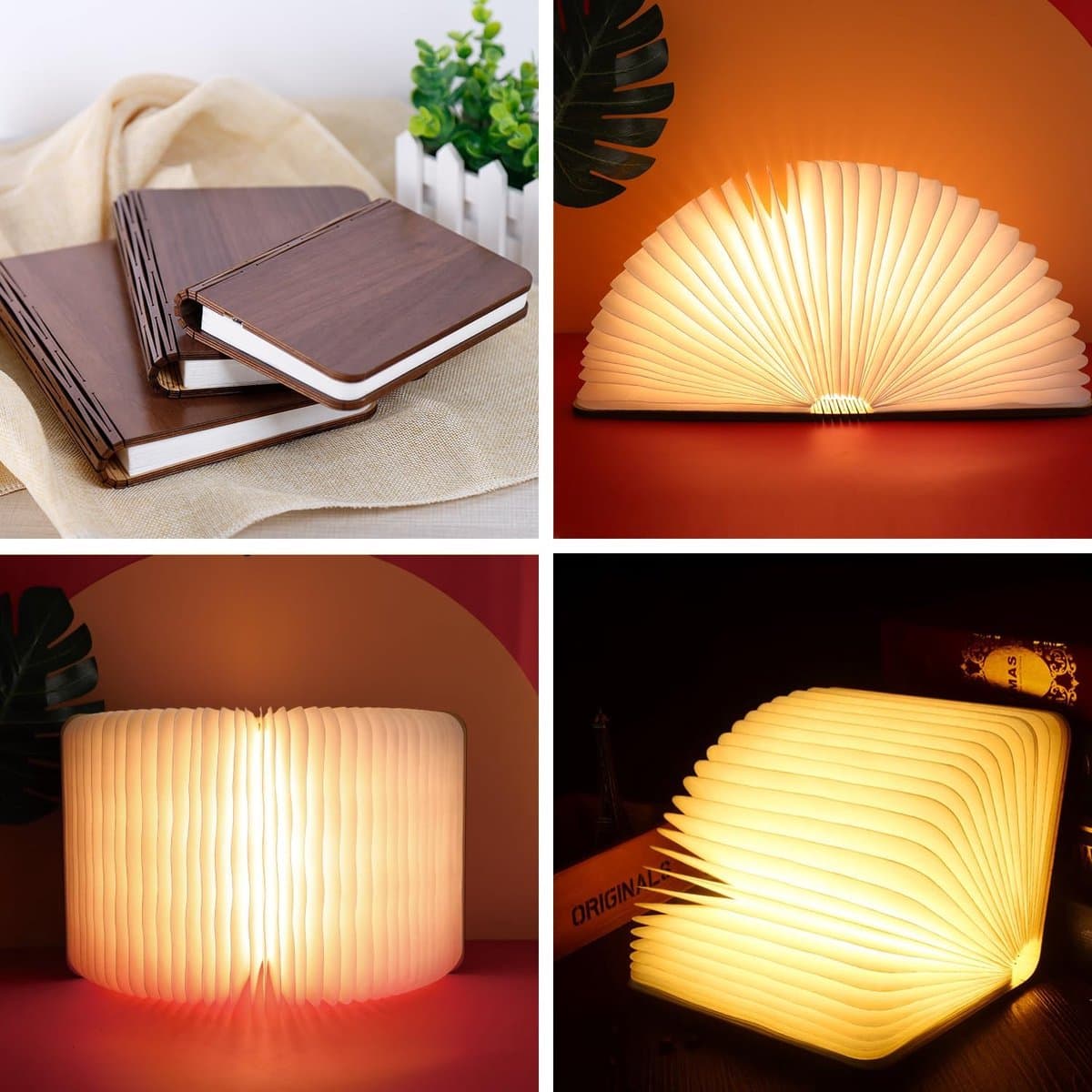 12 Cm Boeklamp Hout - Opvouwbare Boekenlamp - Opvouwbaar Nachtlampje - Sfeerverlichting Binnen - Led-Sfeerverlichting - Magnetische Sfeerverlichting - USB Oplaadbare - Magnetisch - Walnoot - Decoratie Woonkamer thumbnail 2