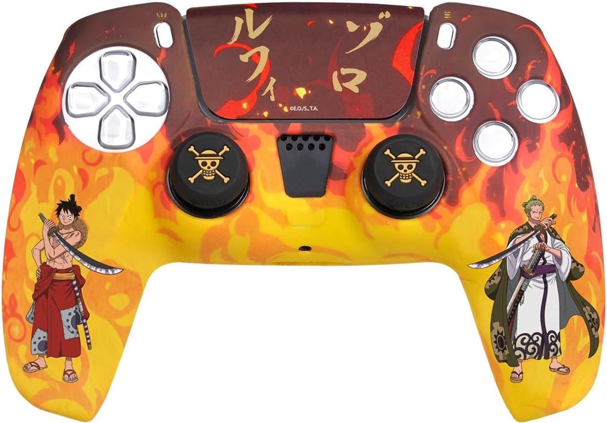 Thijox - Custom Kit ONE PIECE voor PS5 DualSense Controller, siliconen grip met stickers, perfect voor gamers, kleurrijke accessoires, originele licen