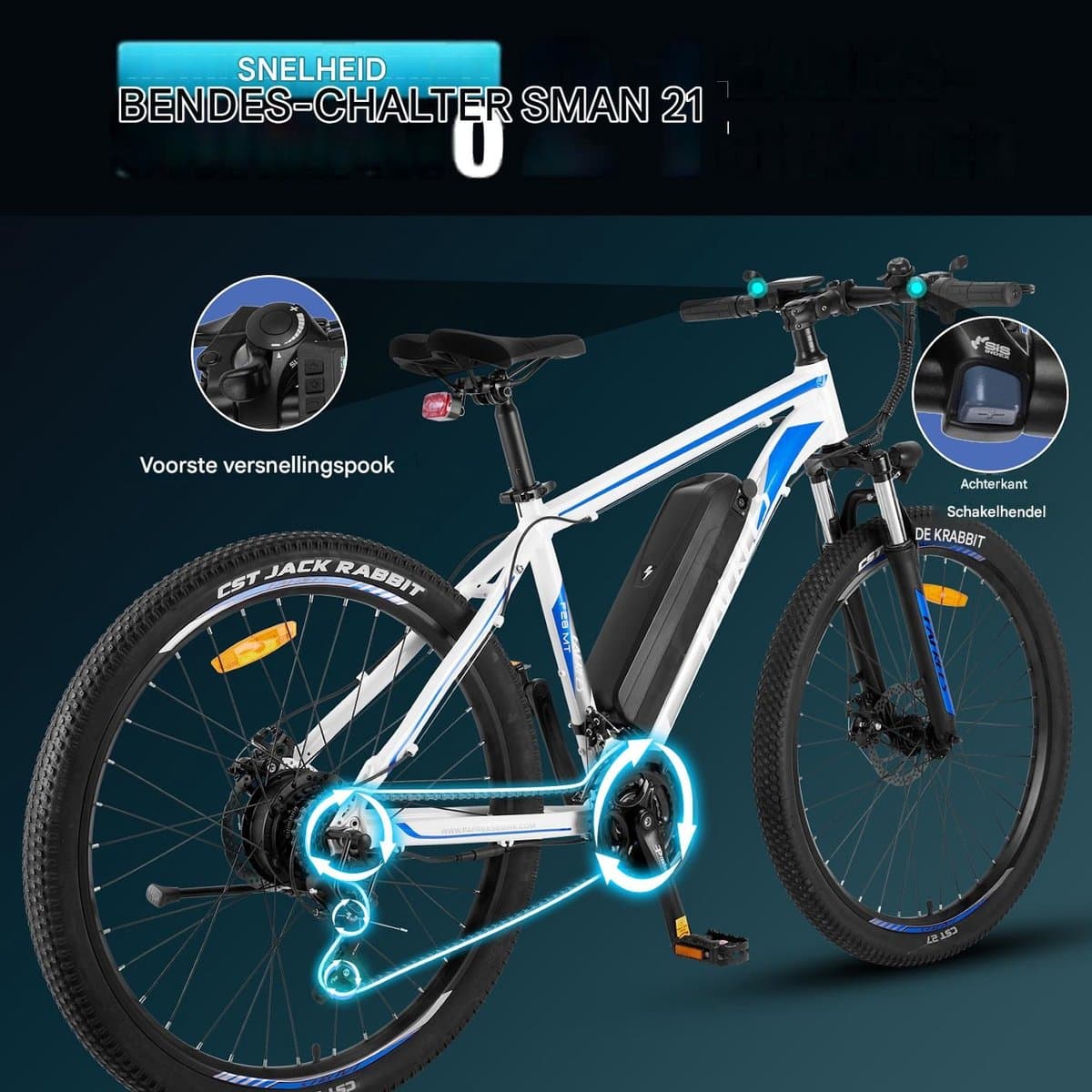 Fafrees 27,5 inch Elektrische Mountainbike - 250W Motor - Shimano 21 versnellingen - Mechanische Schijfremmen - Elektrische Fiets– Roestbestendige aluminiumlegering – 15AH –IPX4 Stadsfiets –Trekkingfiets –Blauw thumbnail 5