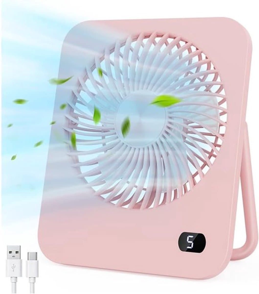 Solvix tafel ventilator geluidloos - Mini Tafelventilator - USB - 5 Snelheden - 180° Rotatie - Voor Thuis en Kantoor thumbnail 4