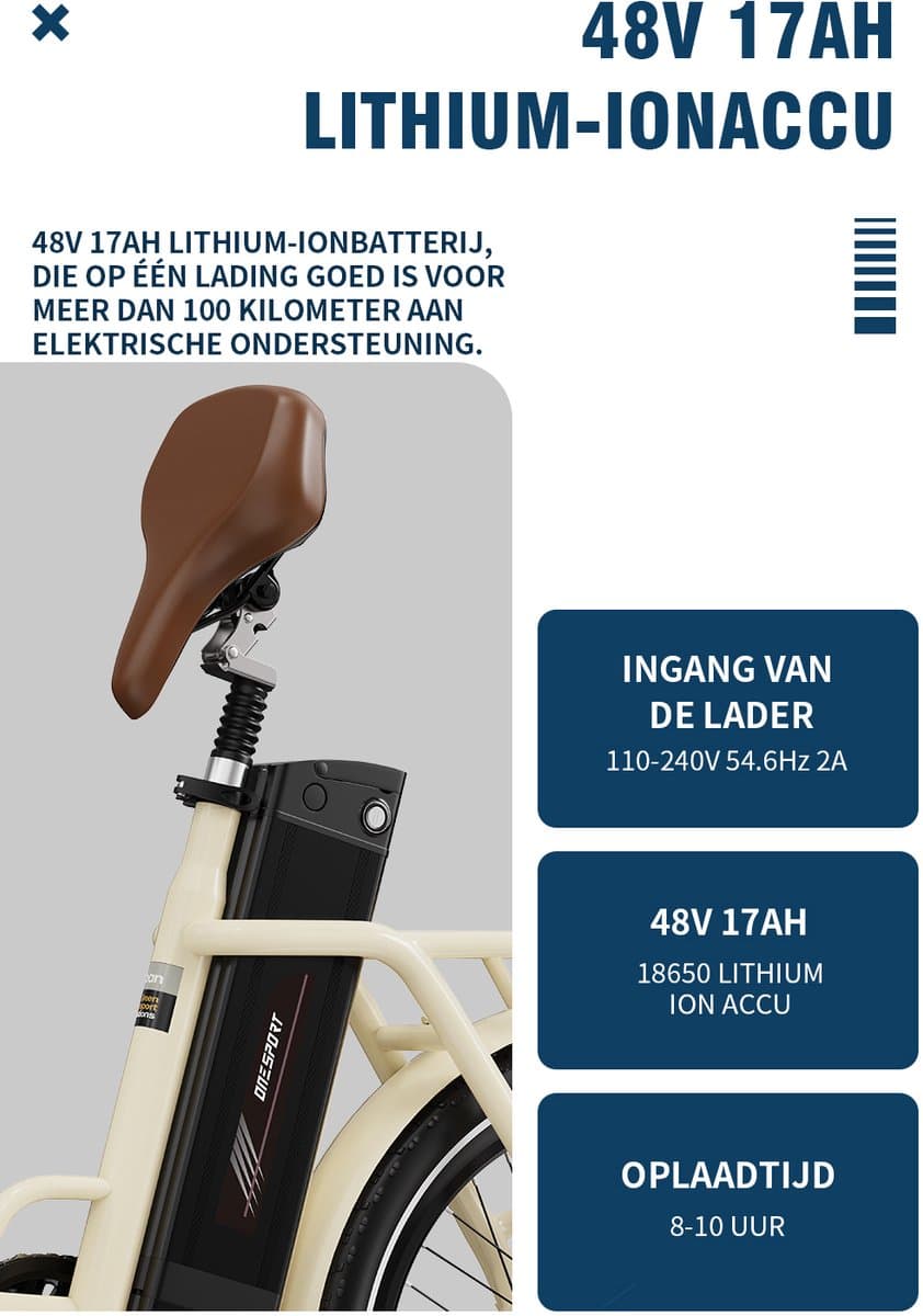 ONESPORT-Opvouwbare elektrische stadsfiets-120 km ondersteuning-816Wh grote accu-20x3.0 inch brede banden-250W stille motor-40Nm koppel-48V17Ah-voor-achter schijfrem-vering-bluetooth-weiß thumbnail 4