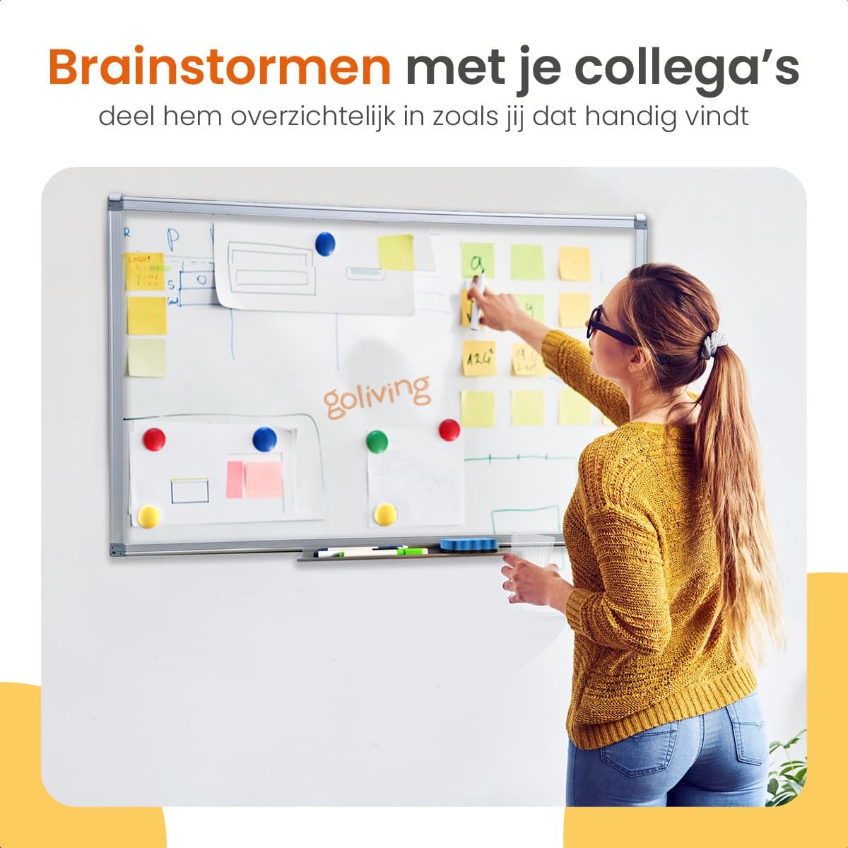Goliving Whiteboard met Stiften - 60 x 90 cm - Magnetisch bord - Weekplanner - Schoolbord - Emaille Magneetbord thumbnail 8