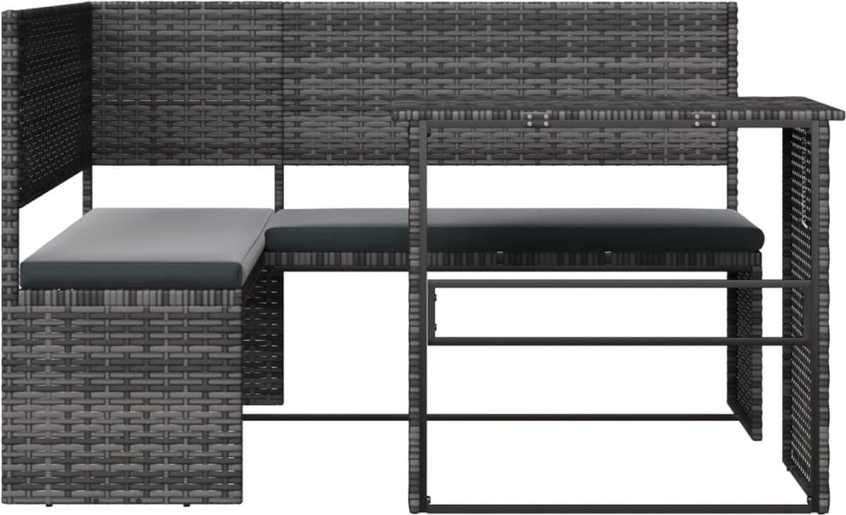 vidaXL - Tuinbank - met - tafel - en - kussens - L-vormig - poly - rattan - grijs thumbnail 7