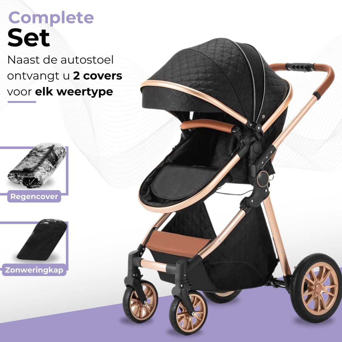 Lunola Nova - Kinderwagen 3-in-1 - incl. autostoel - 0-20kg - XXL - Multifunctionele Buggy 3in1 - Inclusief onderhoudskit - Zwart thumbnail 7