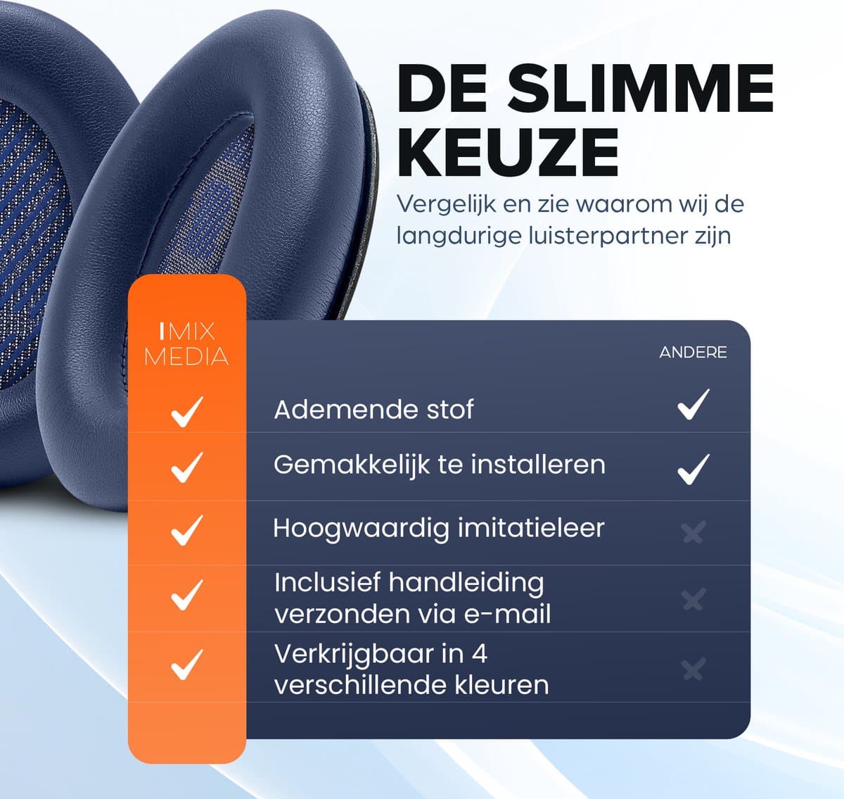 Vervangende oorkussens voor Bose QuietComfort 45 / QC45 / QuietComfort SE - Oorkussens voor koptelefoon - Ear pads headphones - Blauw thumbnail 7