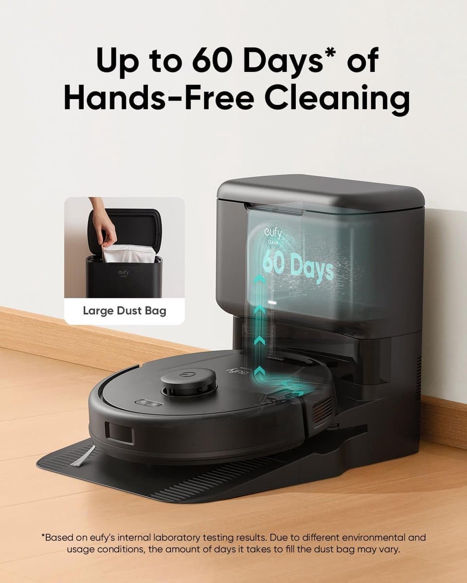 eufy Clean L60 Hybrid SES Robotstofzuiger met dweilfunctie en Vervangingssets - Robot Vacuum - 5.000 Pa Zuigkracht, Met automatisch leegstation, Bestuurbaar via smartphone thumbnail 2