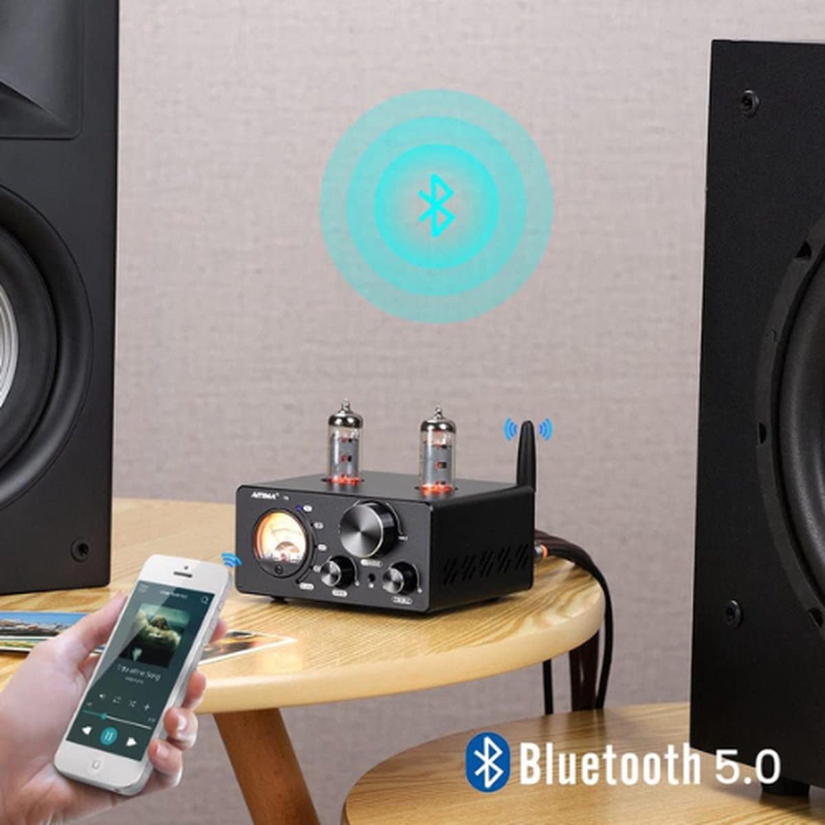 Digitale versterkers - Bluetooth 5.0 – Vacuümbuisversterker – Stereo ontvanger Amp - Coax/Opt HIFI Home Audio – USB/RCA - met VU-meter - Zwart thumbnail 2