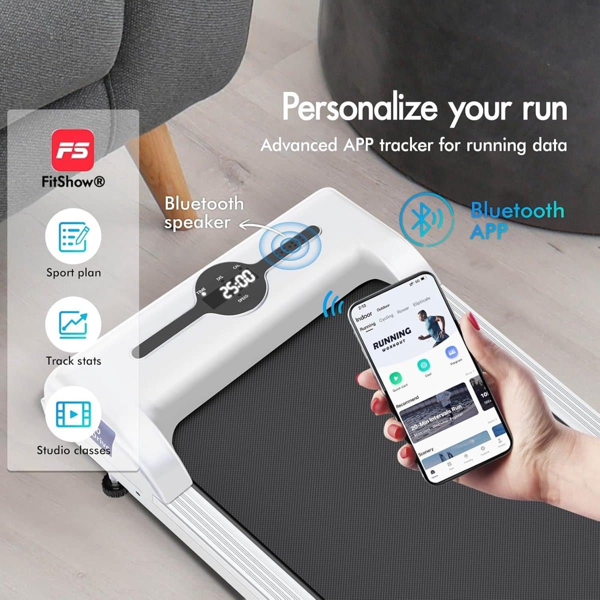 Loopband inklapbaar voor thuis en kantoor – House&Garden MotionFlex Pro Walking Pad met Bluetooth, Handgreep, LED Display, 1-12 km/u, Compacte Onder Bureau Loopband, Fitness Wandelband, Hardloopband voor Thuisgebruik – Wit thumbnail 3