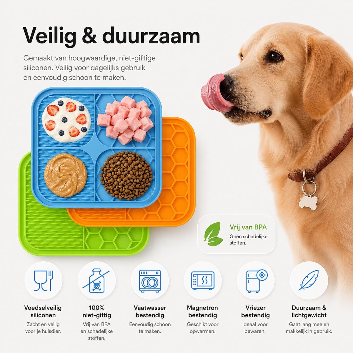 BOTC Likmat Hond met Silicone spatulas - 3-Delig Likmat Voermat Hond - voermat - Slowfeeder Hond - Blauw /Geel thumbnail 6