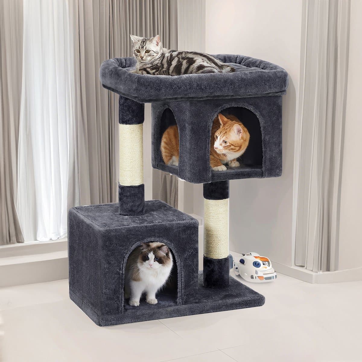 Feandrea PCT61GV2 - Krabpaal voor Katten - Met Groot Uitkijkplatform - 2 Kattenhuisjes - Krabpalen thumbnail 6