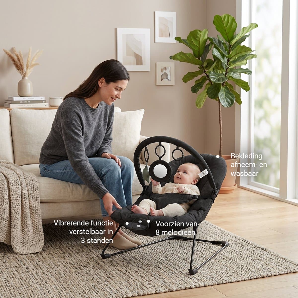 Novi Baby Musical Cloud Wipstoel - Schommelstoel - Bouncer - Zwart thumbnail 5