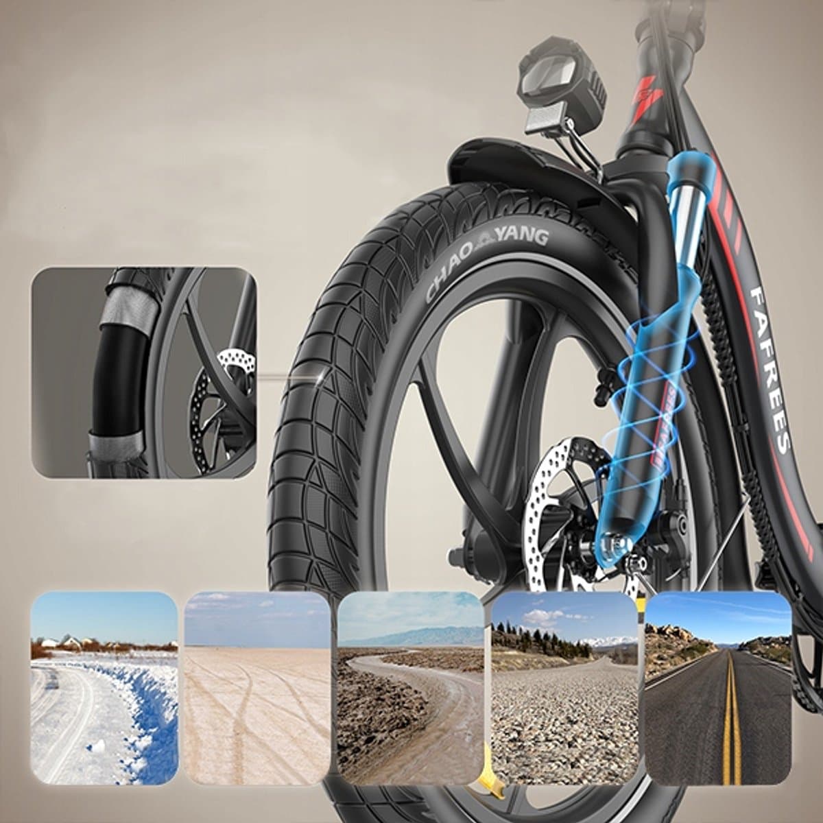 Fafrees F20+ Opvouwbare E-Bike Wit, 25km/h Max Snelheid, 20Ah Accu & 250W Motor, 90km Actieradius, 7 Versnellingen Shimano, 20x3.0 Robuuste Banden, 160mm Schijfremmen, Voorvering, LED Koplamp/Achterlicht thumbnail 3