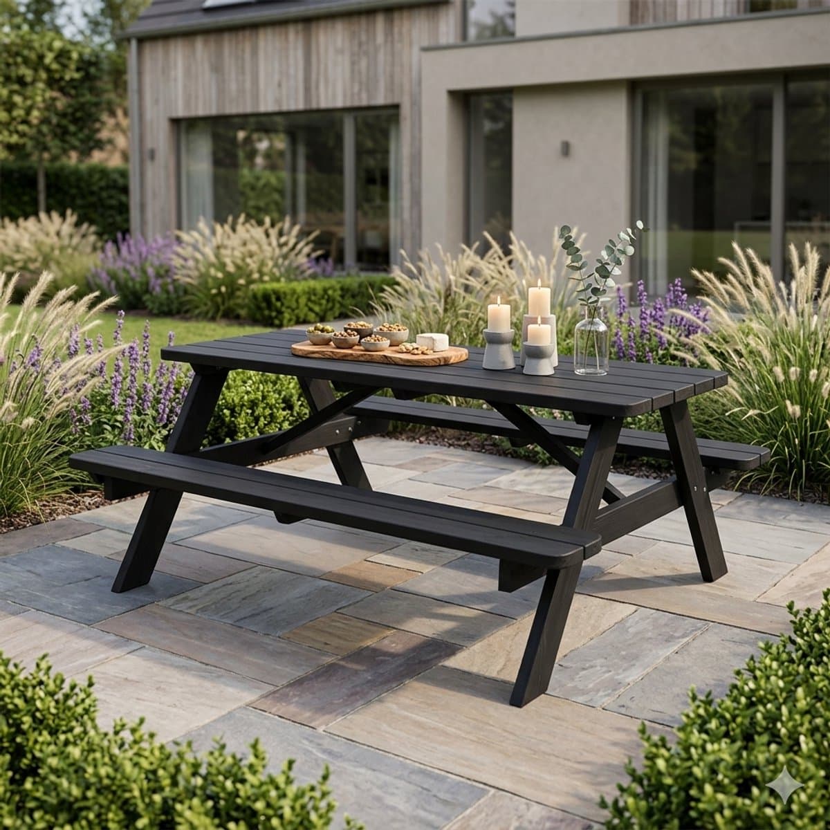 Zwarte Picknicktafel Deluxe 180cm Zwart| Tuintafel 6 Persoons | Duurzaam Behandelde Tuin Tafel thumbnail 3