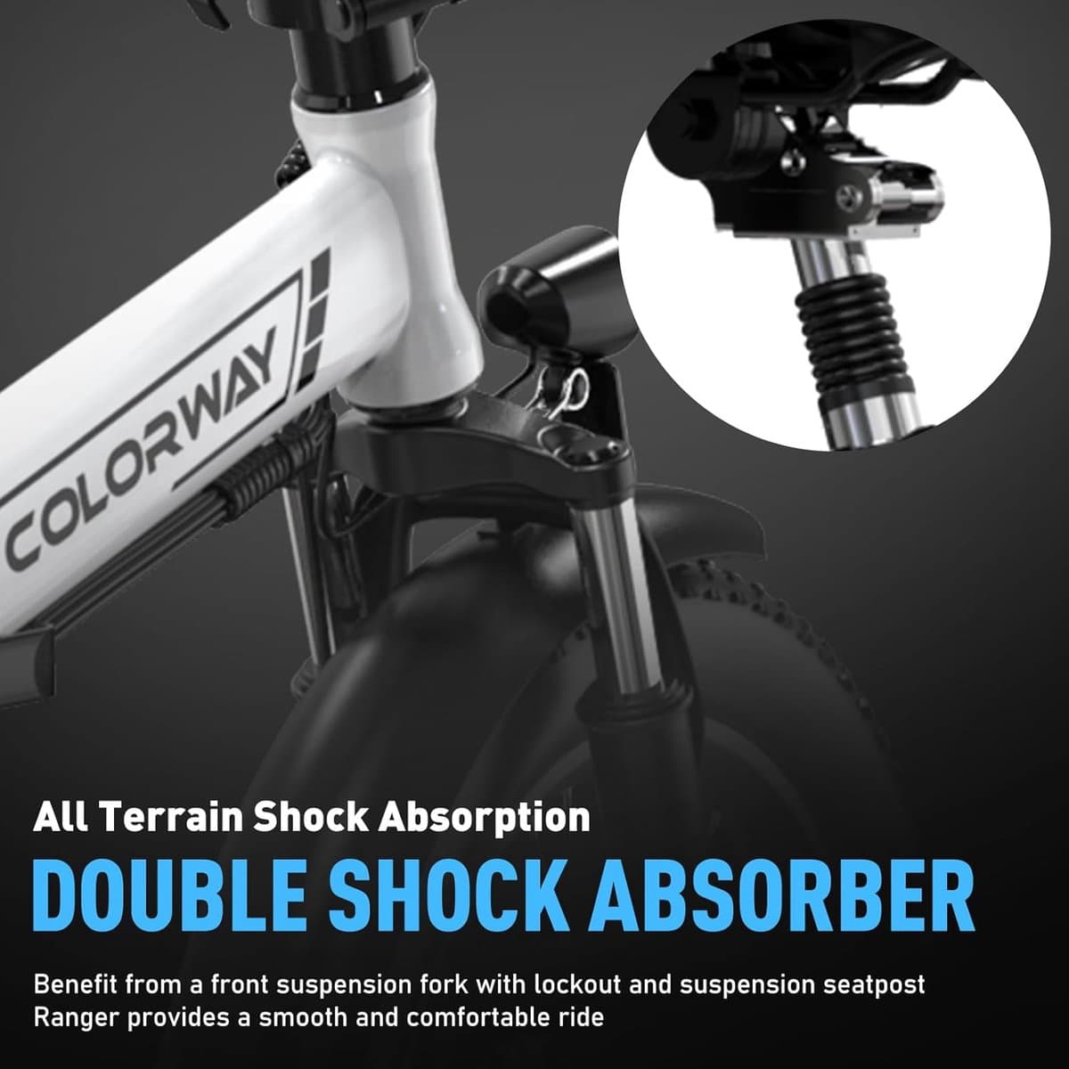 Elektrische Fiets Colorway BK11MS - 20*3.0 Inch Fat Tire City Commuter EBike met Afneembare 36V 12Ah Lithium Batterij - Opvouwbaar Mountain E-Bike met 250W Motor thumbnail 6