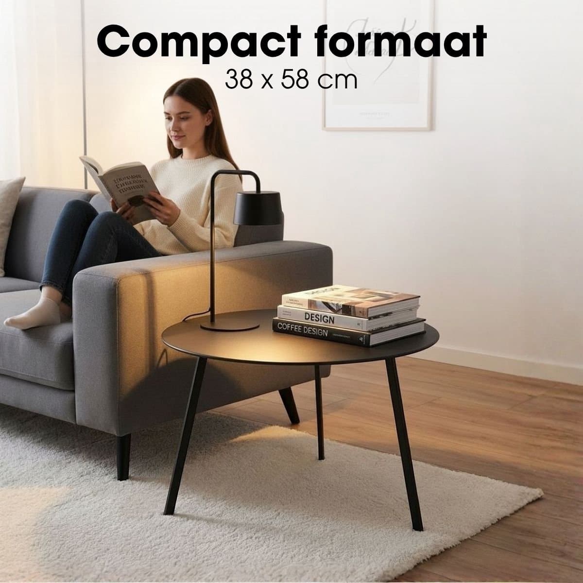 Mica Decorations Seatle Bijzettafel voor Buiten - Salontafel Rond - Plantentafel en Koffietafel - H38 x Ø58 cm - Metaal - Zwart thumbnail 7
