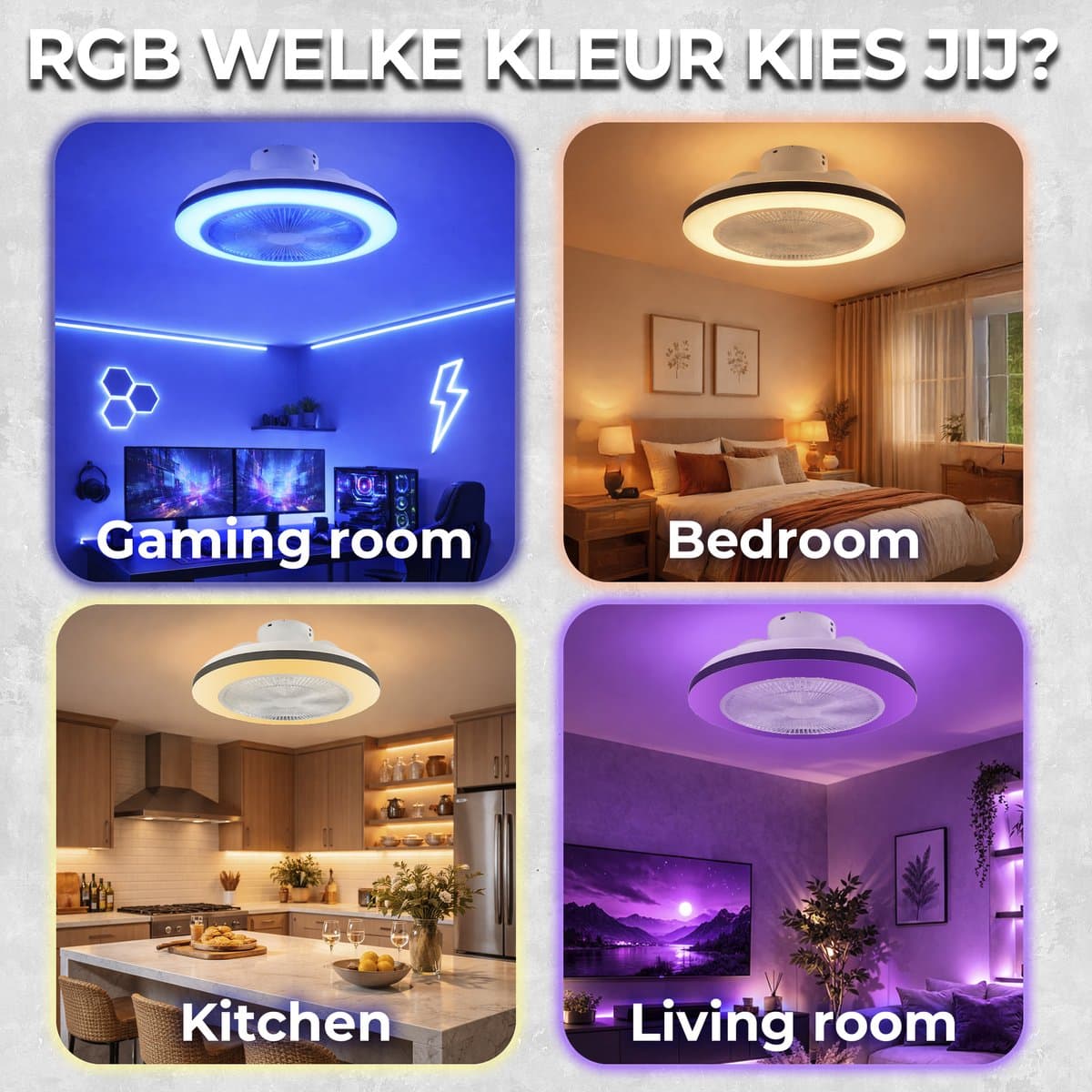 WERYOU® illuminAIR Plafondventilator - Plafonniere - Plafondventilator met Afstandsbediening - Plafondlamp - Plafond ventilator met Verlichting - Ventilator lamp - RGB Ledlamp thumbnail 4