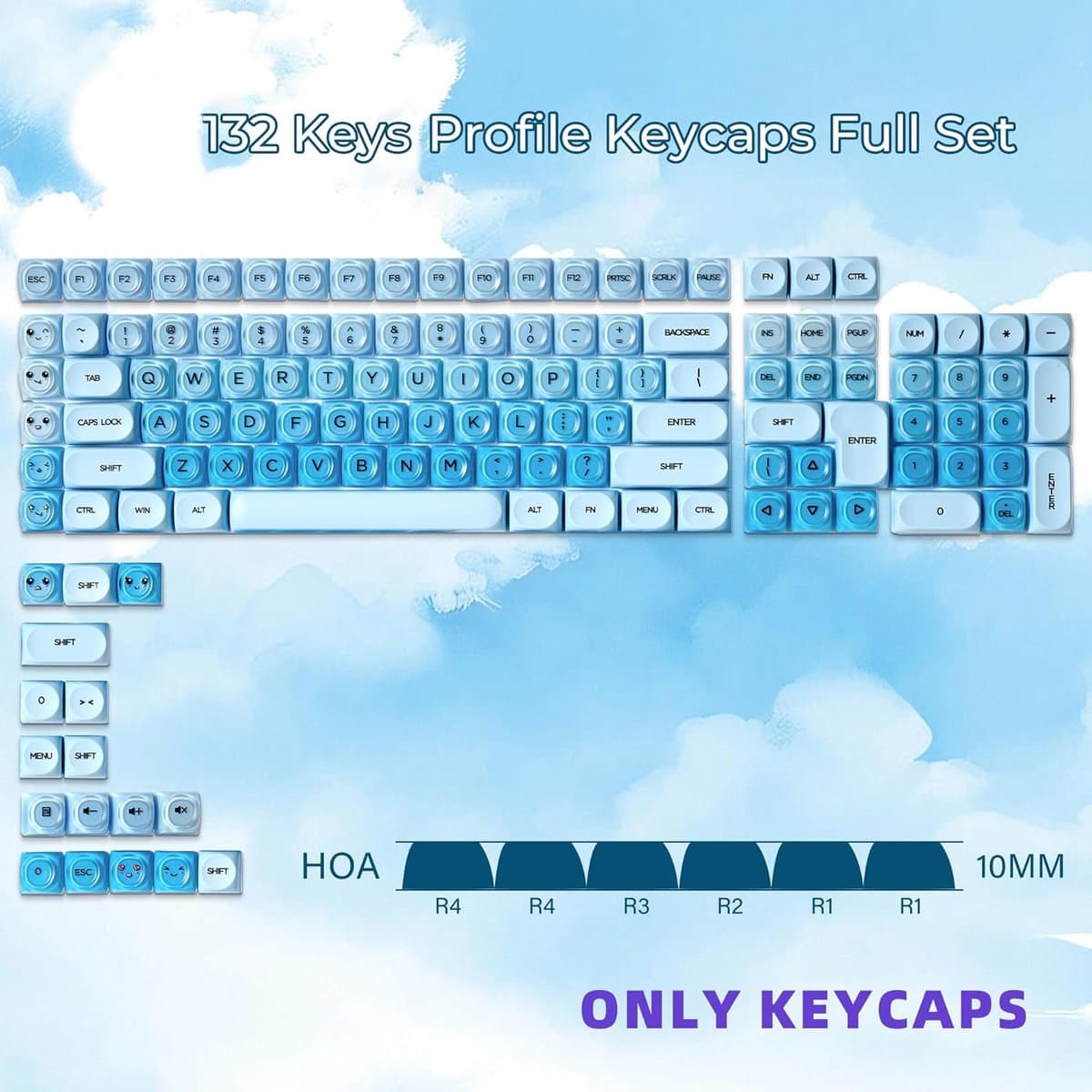 Draadloos Toetsenbord Keycaps - 132 Toetsknoppen PBT+PC Shine Through Keycap Set - Gradient keycaps - Mechanisch Keycaps - Gaming Toetsenbord Keycaps - Comfortabel & Duurzaam voor Mechanische Toetsenborden - Blauw thumbnail 3