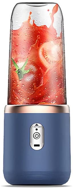 Productfoto van HORCONDORM S.R.L. Elektrische mini-blender, 300 ml, draagbare blender, sapbeker, fles, fruitmixer, 1200 mAh, USB-oplaadbaar, met deksel, 6 messen voor het malen van het (blauw, 6 messen, deksel)