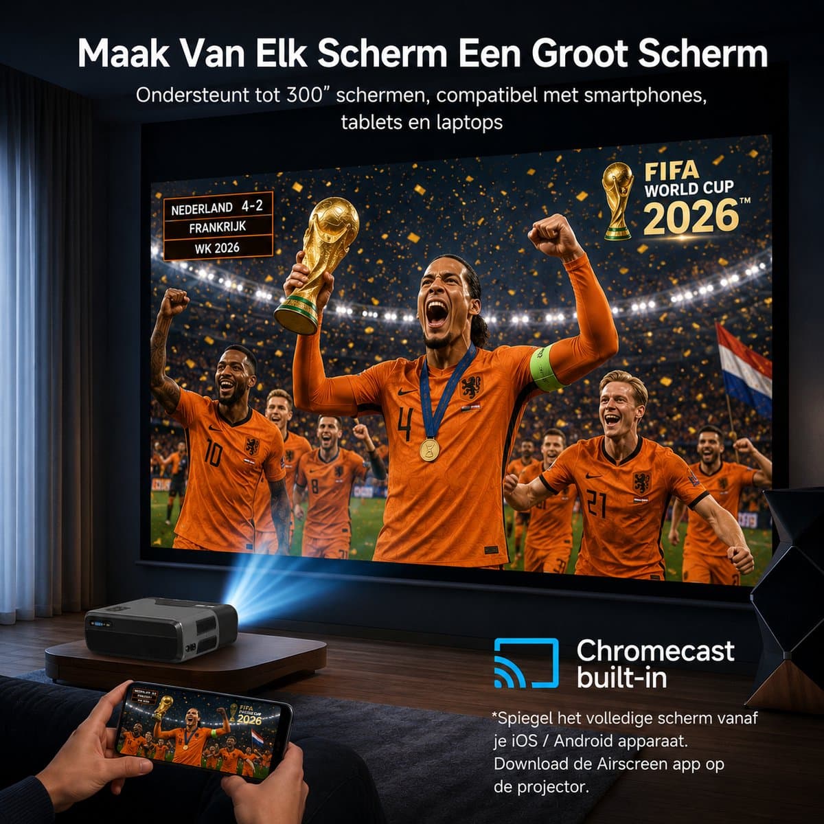 Lumistar® A8 Google TV Beamer - Officiële Google TV licentie - Ingebouwde Chromecast - Full-HD Beamer - Thuisbioscoop met 1500 ANSI - HDR + Dolby DTS Audio - WiFi & Bluetooth - Mini Beamer - Projector thumbnail 6