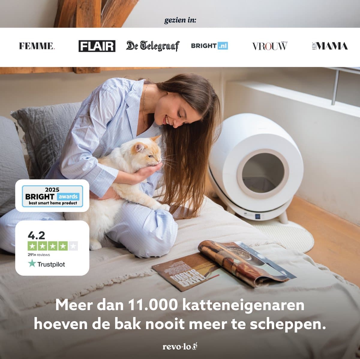 Revo-loo One - Zelfreinigende Kattenbak met App, 80L thumbnail 2
