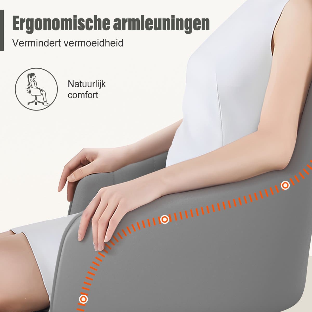 Hiaonyx Bureaustoel-Ergonomische bureaustoel-bureaustoelen voor volwassenen-Dubbel gelaagd zitkussen-360 graden draaibaar-Metalen onderstel-Grijs thumbnail 7