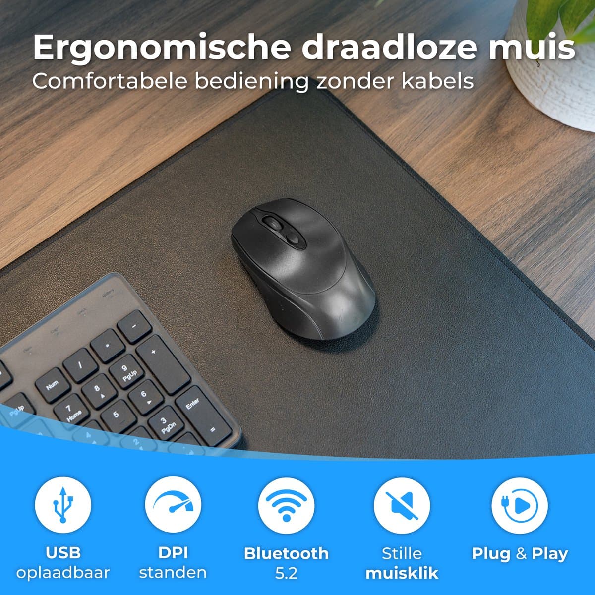 Nuvance Draadloze Muis - Bluetooth Muis - Muis Draadloos - Ergonomische Muis Rechtshandig & Linkshandig - Stil - Computermuis thumbnail 2