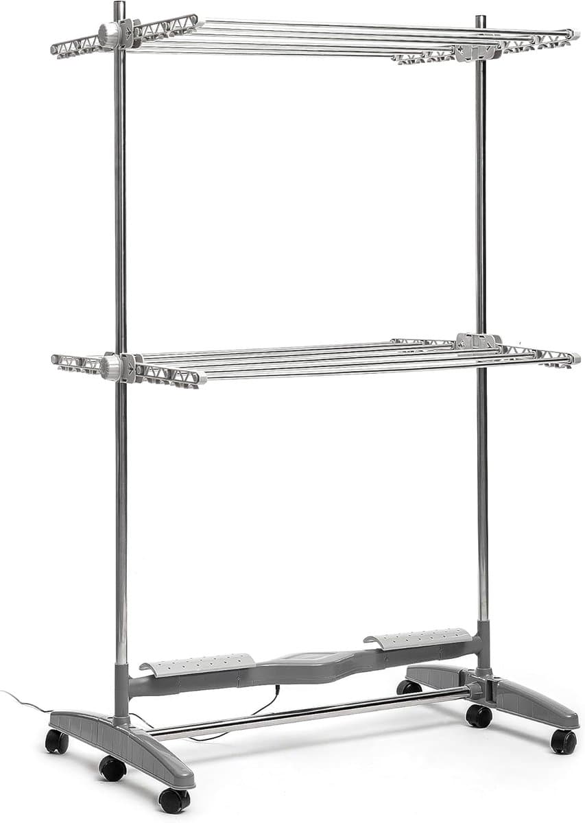InnovaGoods - Electric Drying Rack 24W with Natural Airflow, 12 Rods, Foldable and Adjustable, Space Saving, Energy Efficient, Movable with Wheels, Grey