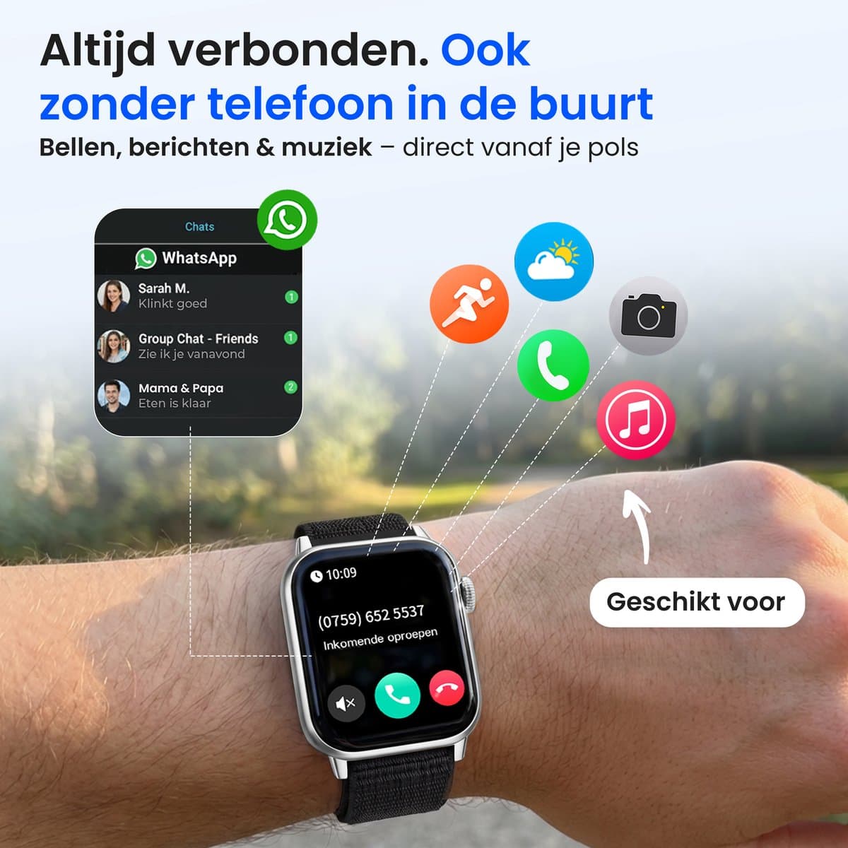 Siltcon® Smartwatch Dames Pro - Smartwatch Heren Pro - Sporthorloge Dames & Heren - Stappenteller Horloge - Hartslagmeter – Bloeddrukmeter - Slaapmonitor - Saturatiemeter - Belfunctie - Elke Smartphone - RVS - Incl. 4 Bandjes - Zilver thumbnail 3