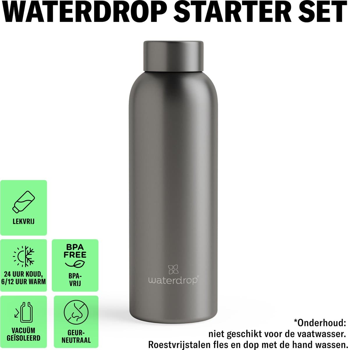 waterdrop® Starterset Metalen - Charcoal -Metalen Thermosfles 600ml + 18 Microdrink Bruistabletten – Geïsoleerde Drinkfles RVS, Lekvrij, BPA-vrij, Voor Sport, Werk, Reizen, School – Hydratatie Set, Cadeau Idee thumbnail 4