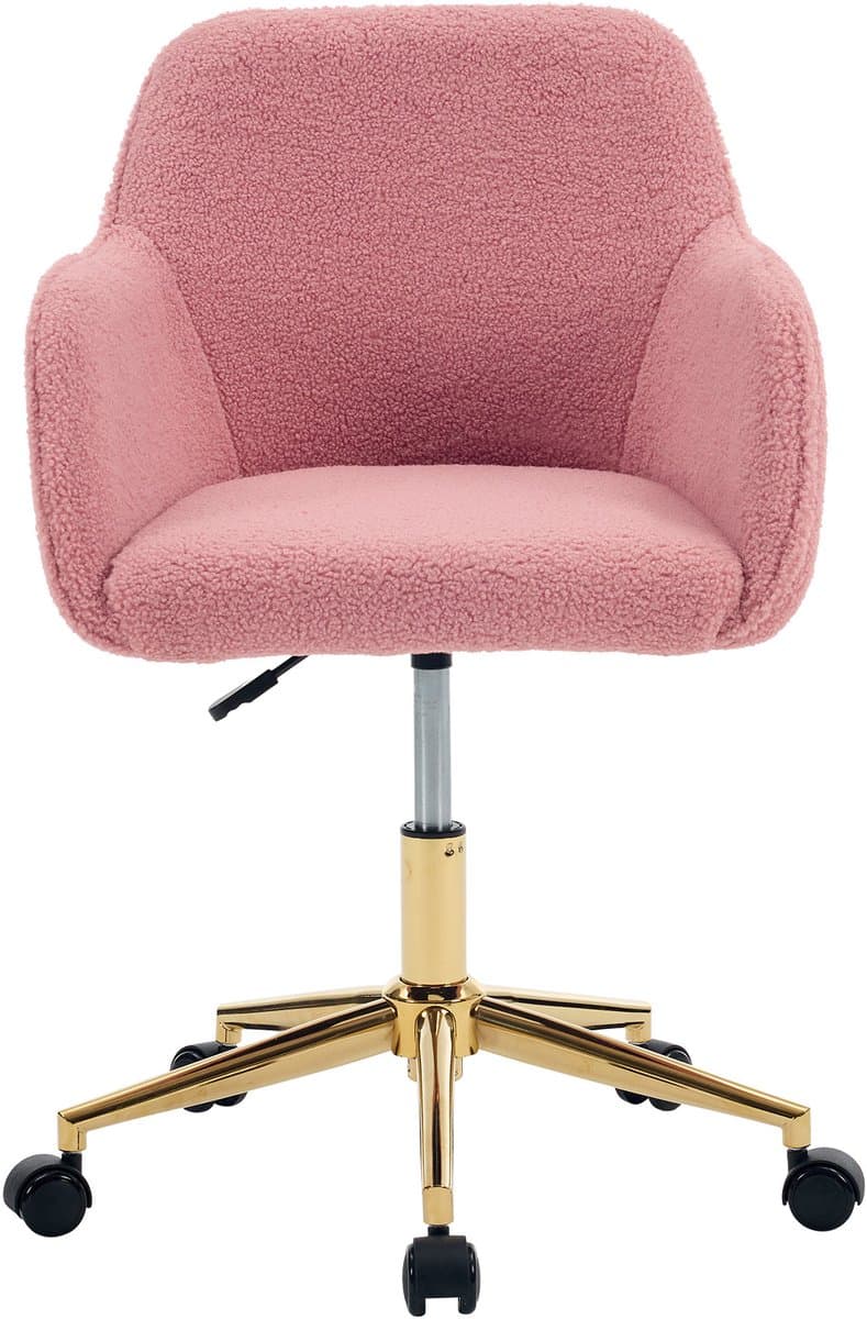MIVRAY Bureaustoel - Verstelbaar 360 Graden Draaibaar Met Zachte - Voor Thuiswerk En Kantoor - 58 x 58 x 86 cm - Teddy Bekleding - Roze thumbnail 3
