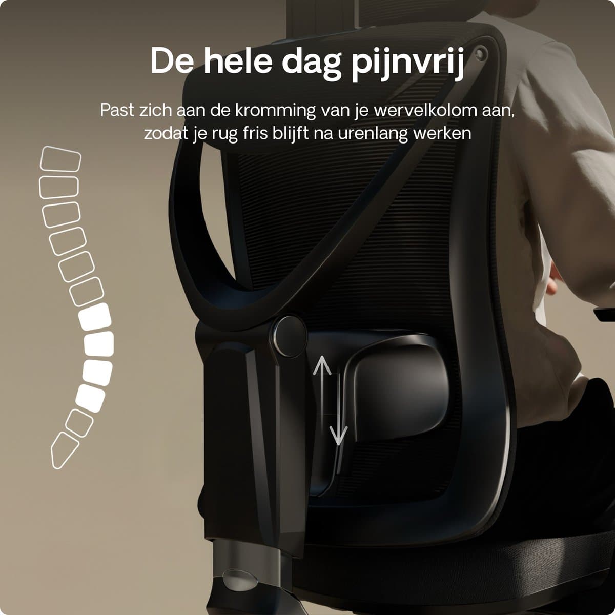 Desktronic SitPro Ergonomische Bureaustoel - Bureaustoelen voor volwassenen - Bureau stoel voor kantoor, gaming - 5D lendensteunsysteem - Armleuningen 4D - Rugleuning 90° tot 135° - heeft BIFMA en .IGR ergonomiecertificering - Zwart thumbnail 3